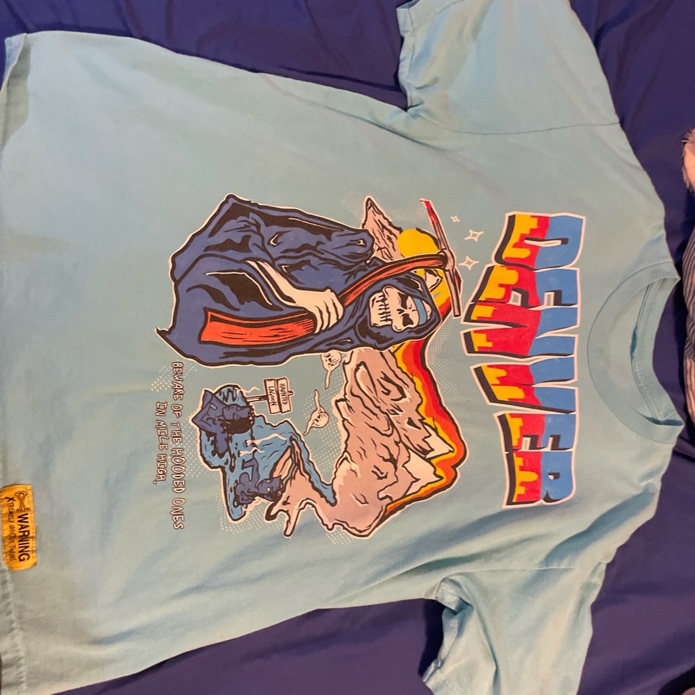 Light blue Graphic T-shirt, Worn 8-9 times. Very nice rich material